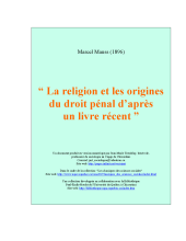 couverteur La religion et les origines du droit penal d’apres un livre recent