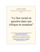 couverteur Le lien social en question dans une Afrique en mutation